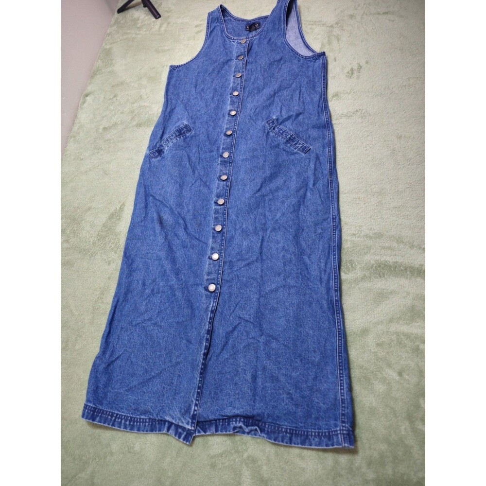 Sonoma Jean Company Womens M Blue Denim Maxi Dress Button Front Sleeveless READ